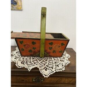 19th Century Wooden Basket w/Sliding Lid & Yoke Type Handle from Qing Dynasty